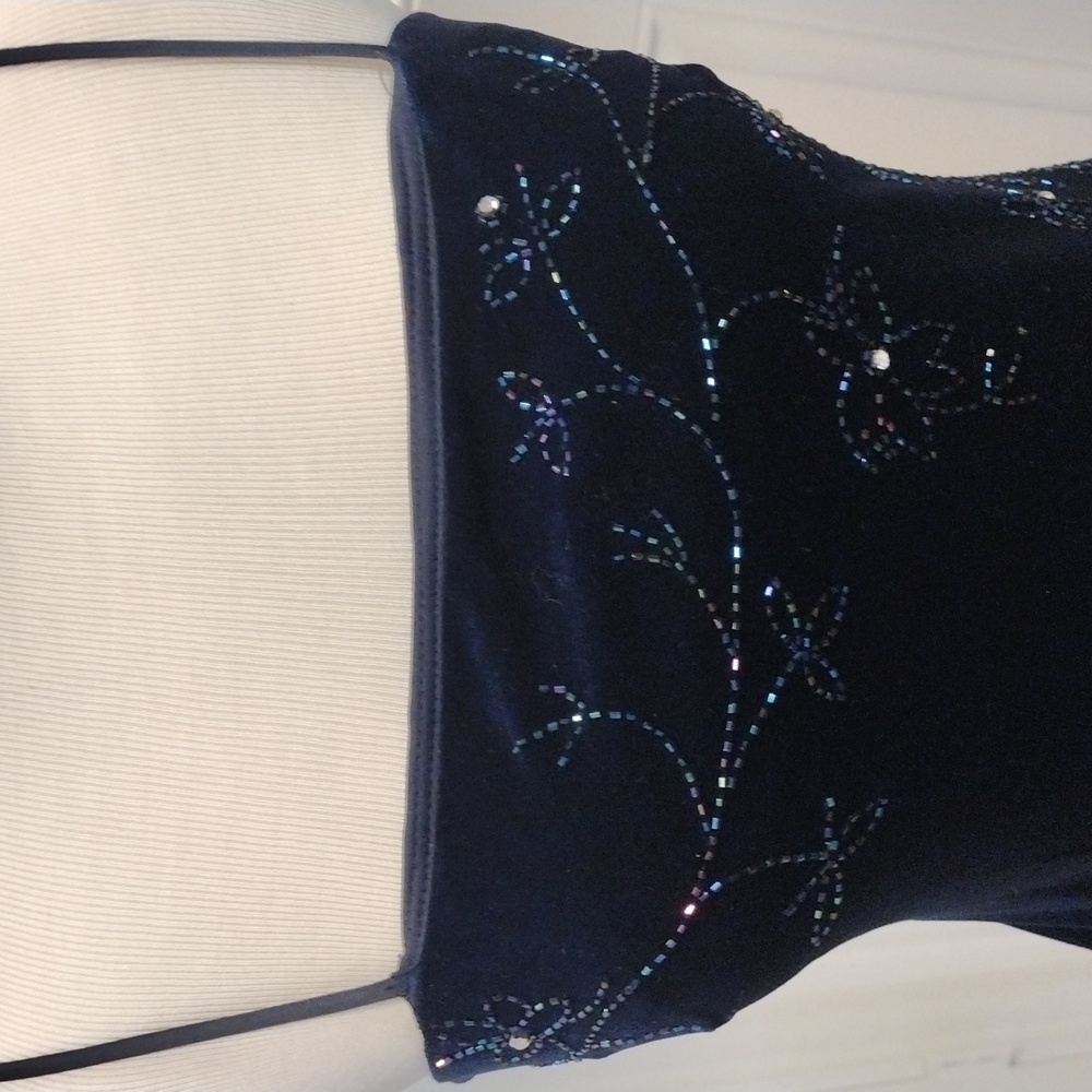 💥 SALE Elegant Navy Blue Velvet Sequin Gown Size 8 - Picture 8 of 9